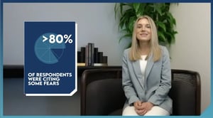 Rebecca Bryer with a graphic that reads >80% of respondents were citing some fears